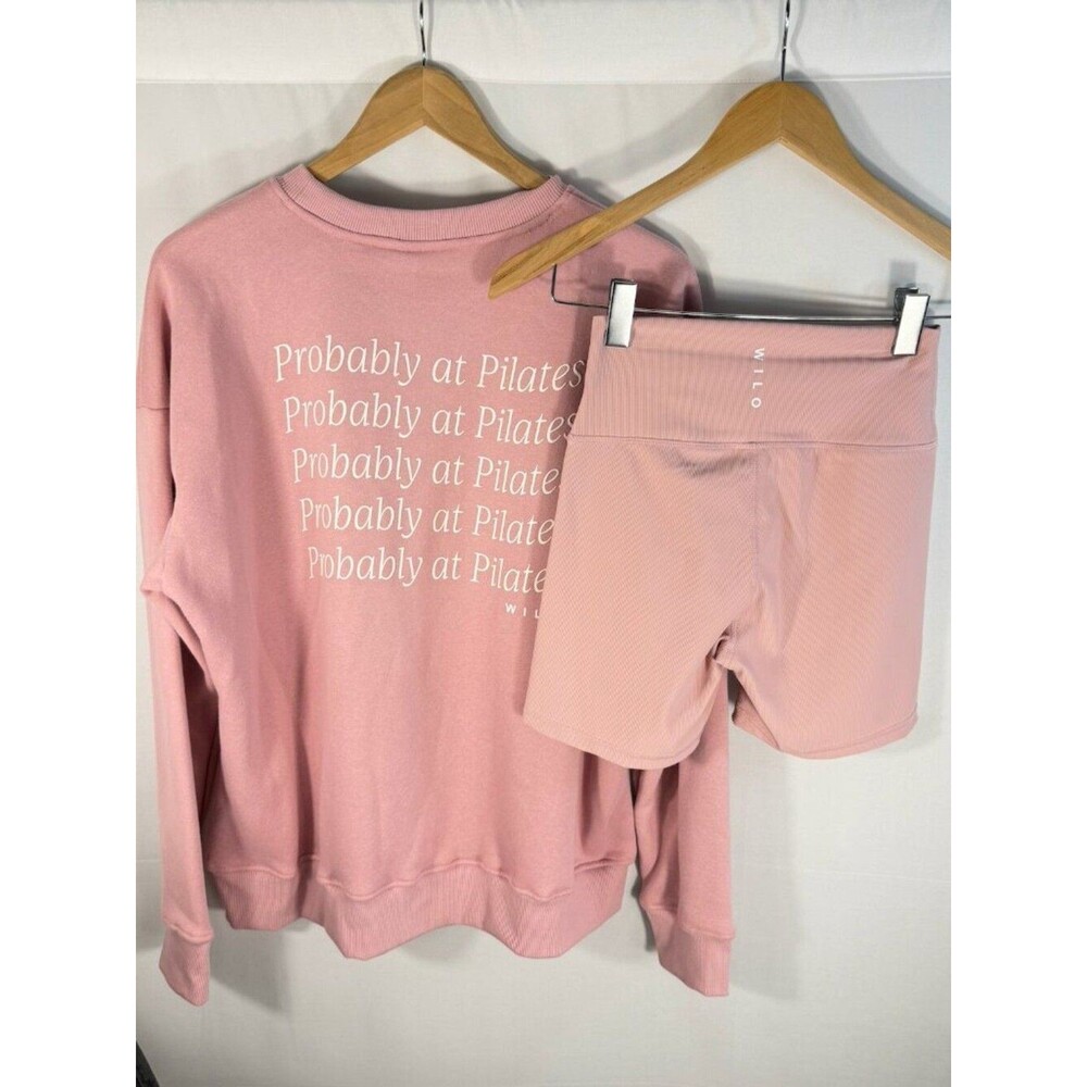WILO THE LABEL Pink Pilates Bow & Shorts 2-Piece Lounge Set Extra Small NWT